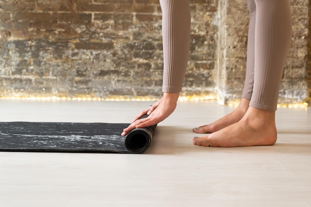 Woman doing yoga in a relaxing interior