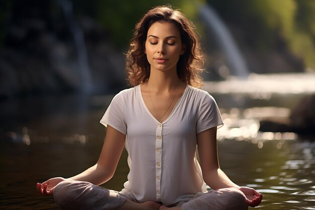 Woman doing yoga in a summer park