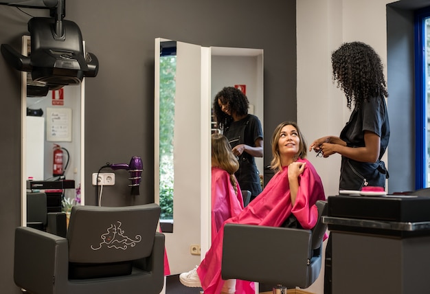 Woman donating hair for cancer