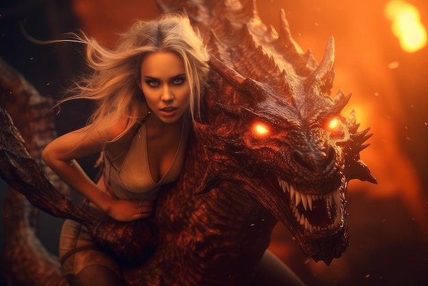 Woman on a dragon Generative AI