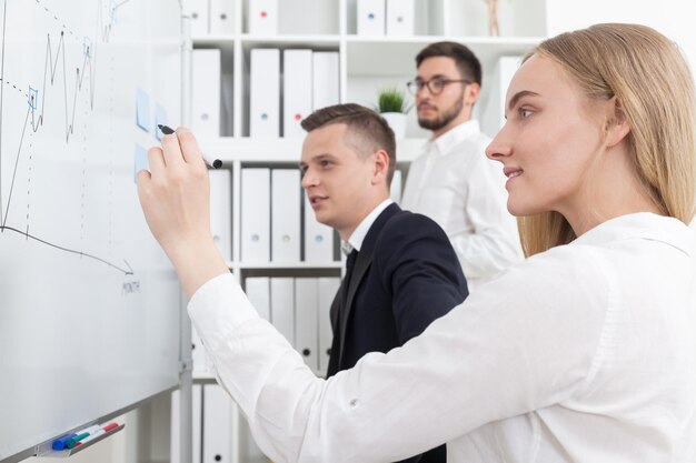 Woman drawing graph at office