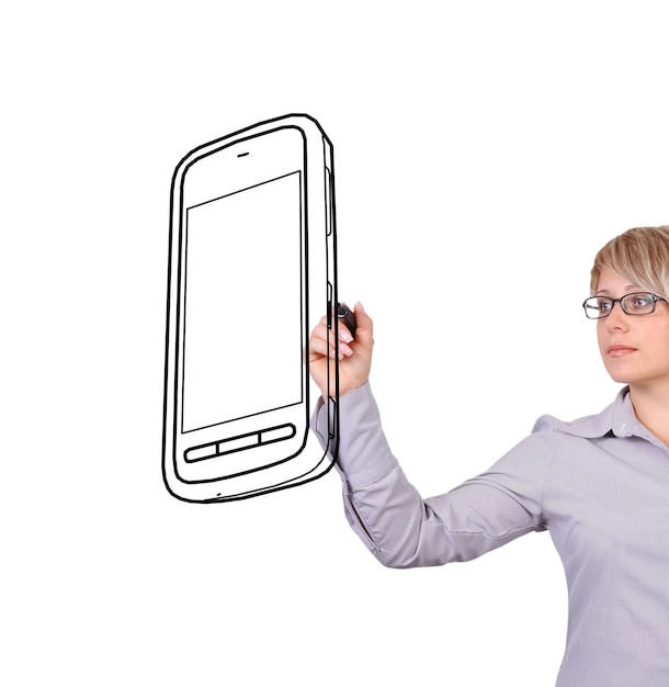 Woman drawing mobile phone