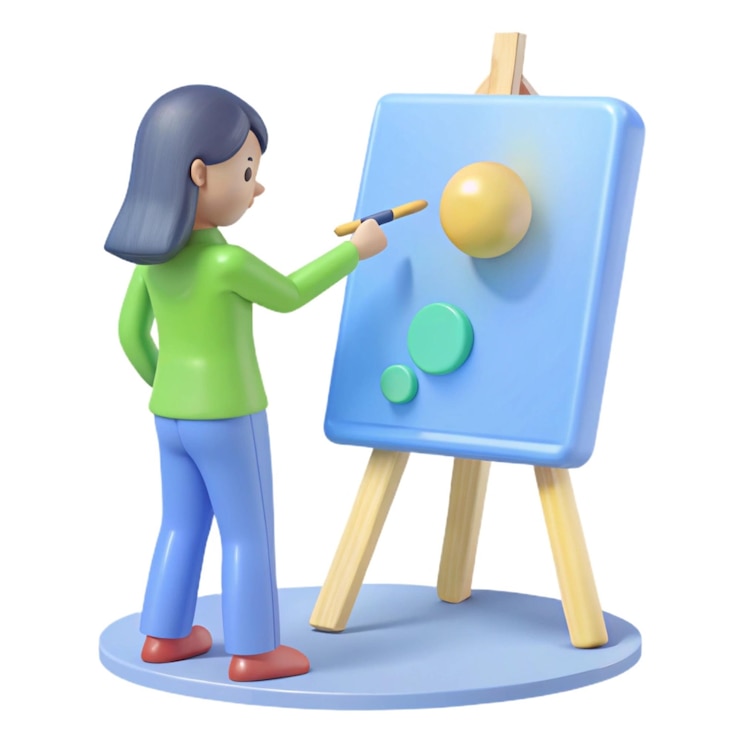 Photo 青い板で女性の絵を描いている女性その上に彼女は絵を描いていますと書かれています