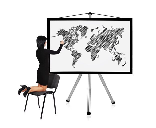 Woman drawing world map