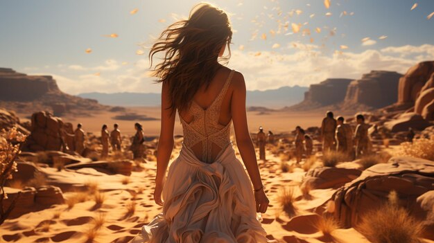 Woman in dress at desert