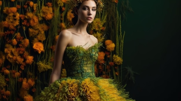 Женщина в платье из цветов