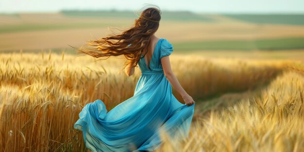 woman in a dress in a wheat field Generative AI