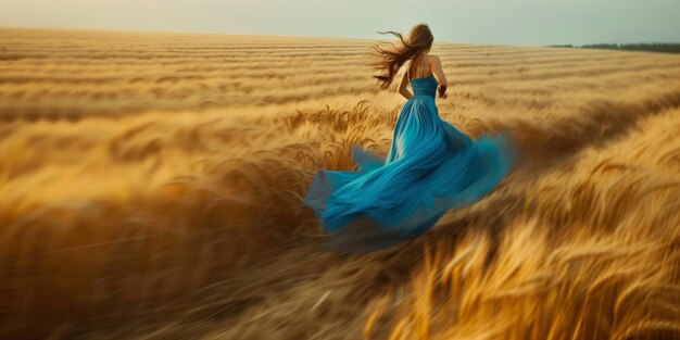 woman in a dress in a wheat field Generative AI