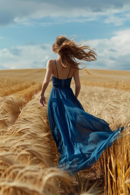 woman in a dress in a wheat field Generative AI