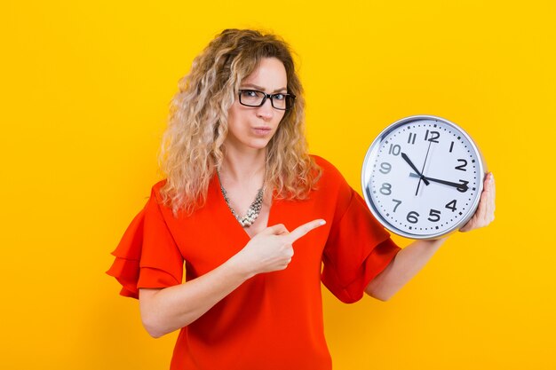 Woman in dress with clocks