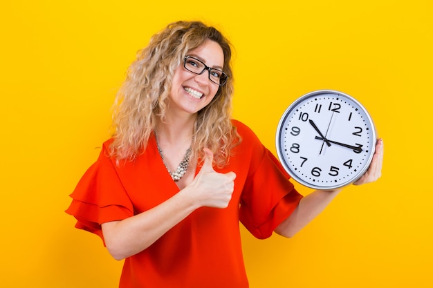 Woman in dress with clocks