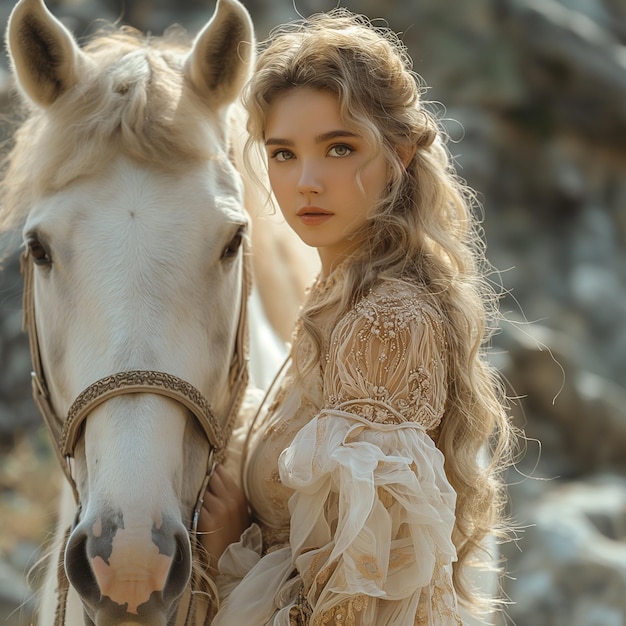 Premium Photo A Woman In A Dress With A Horse In The Background trending-hit-songs-2025-dalia-trinity