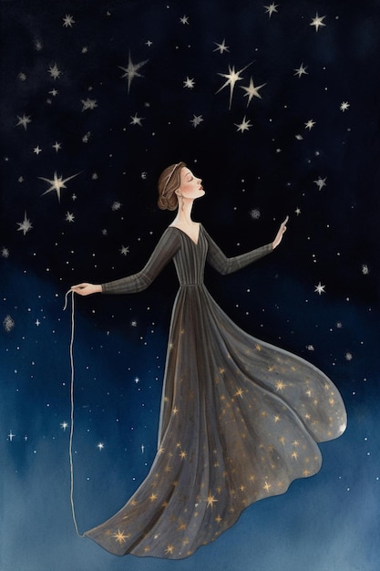 A woman in a dress with stars on it