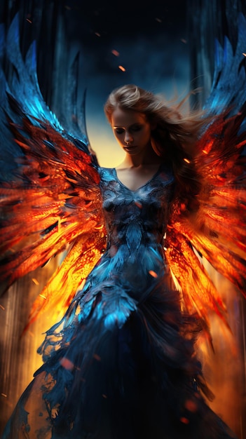 A woman in a dress with wings