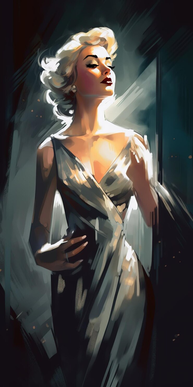 A woman in a dress with the word " the word " on it.