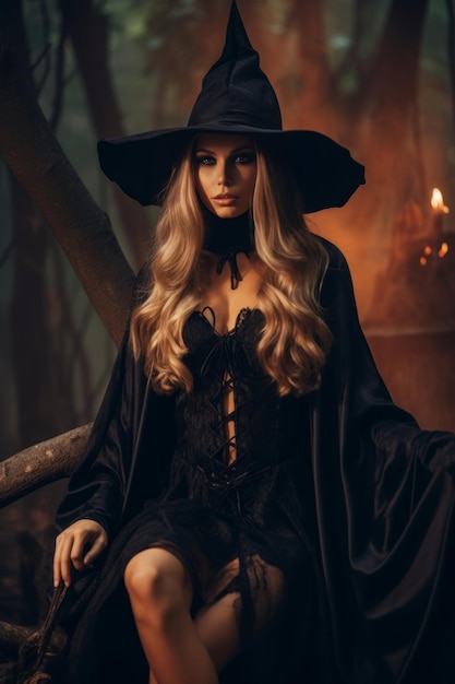 Фото Женщина, одетая в ведьму на хэллоуин