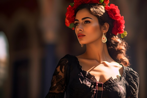 Woman dressed as flamenco for the April fair in Seville