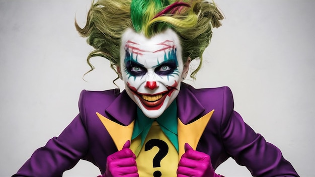 Woman dressed as joker and funny hair