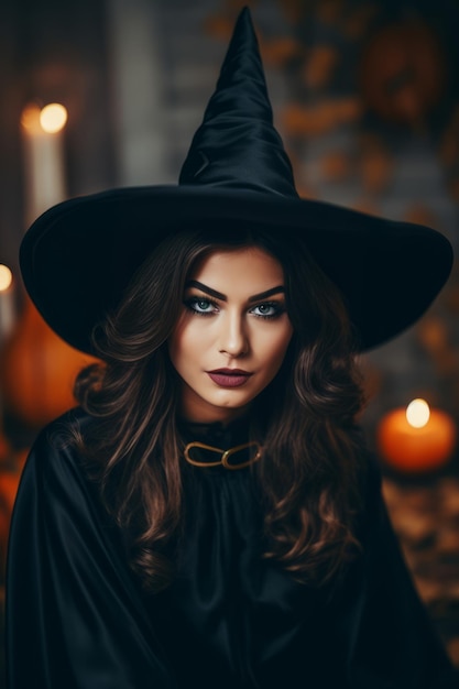 Woman dressed as a witch for Halloween