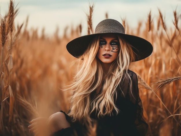 Woman dressed as a witch for Halloween