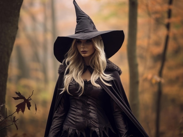 Woman dressed as a witch for Halloween