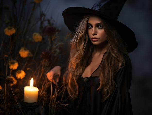 Woman dressed as a witch for Halloween