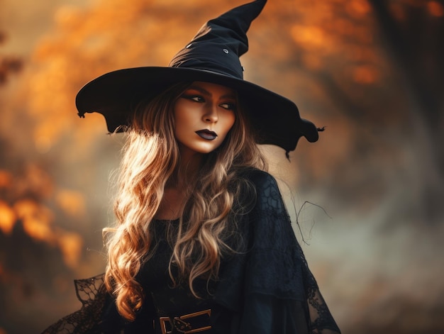 Woman dressed as a witch for Halloween