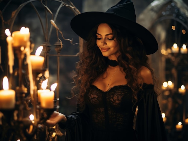 Женщина в костюме ведьмы на Хэллоуин