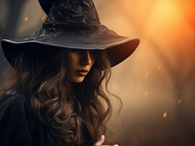 Woman dressed as a witch for Halloween