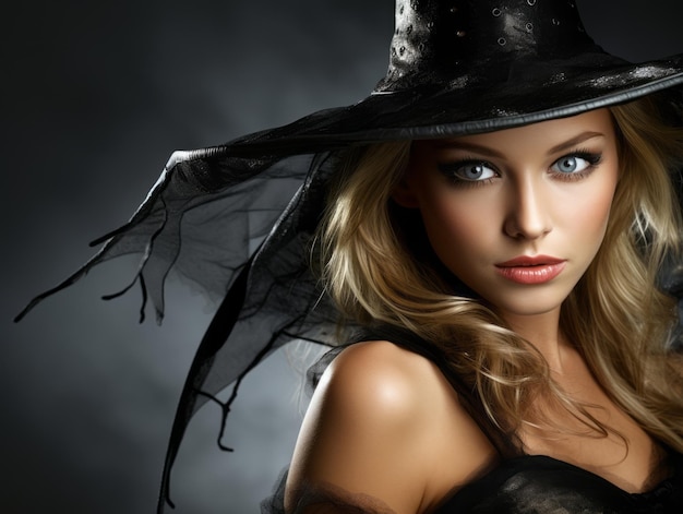 Woman dressed as a witch for Halloween