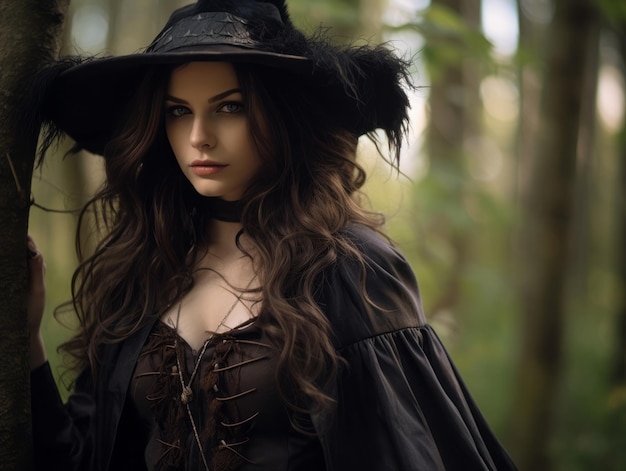 Woman dressed as a witch for Halloween