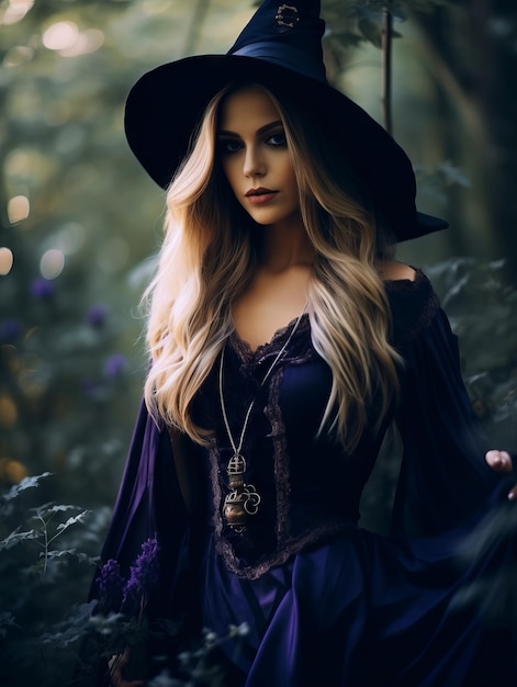 Woman dressed as a witch for Halloween