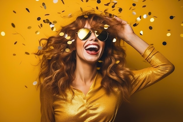 Woman Dressed in Gold Clothes Celebrating New Years Eve