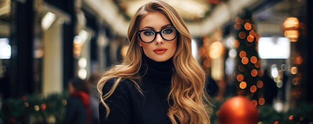 Photo woman dressed in a jacket in a shopping mall generative ai