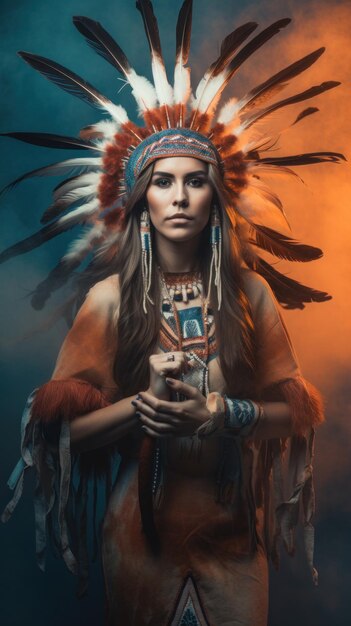 A woman dressed in a native american costume Generative AI image