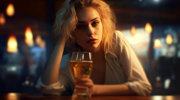 Photo woman drinking at the bar