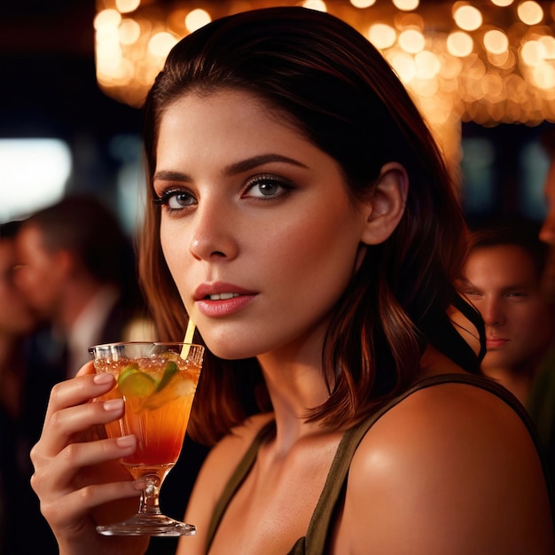 woman drinking fancy cocktail