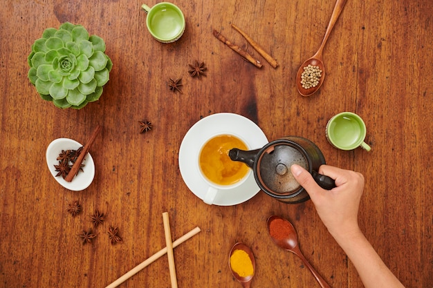 Woman drinking green tea