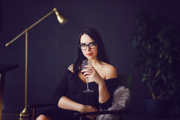 Woman drinking red wine