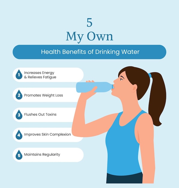 a woman drinking water from a bottle that says my own health benefits of drinking water