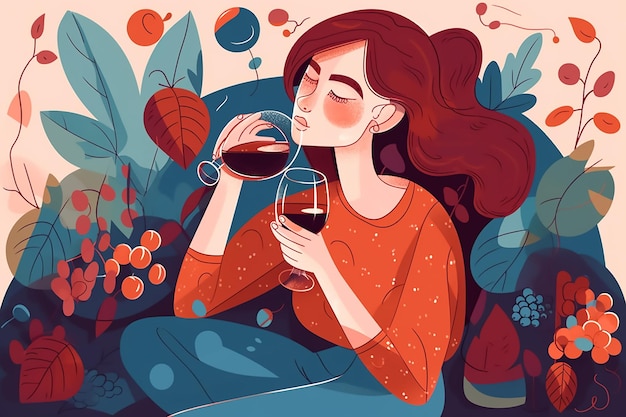 A woman drinking wine in a garden