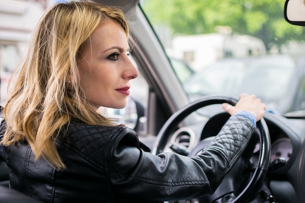 Woman driving car