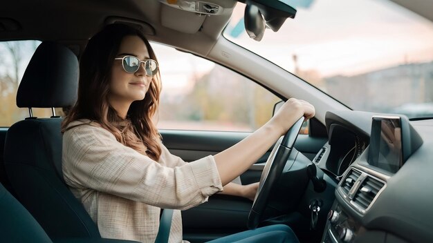 Woman driving in car