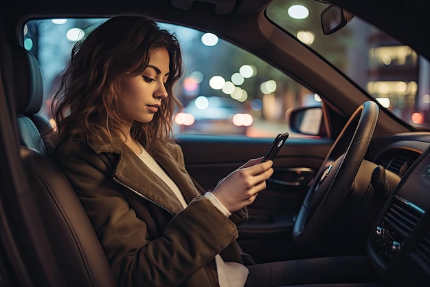 Photo woman driving and using phone