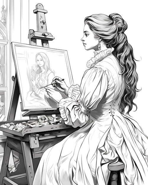 Photo woman at easel coloring page