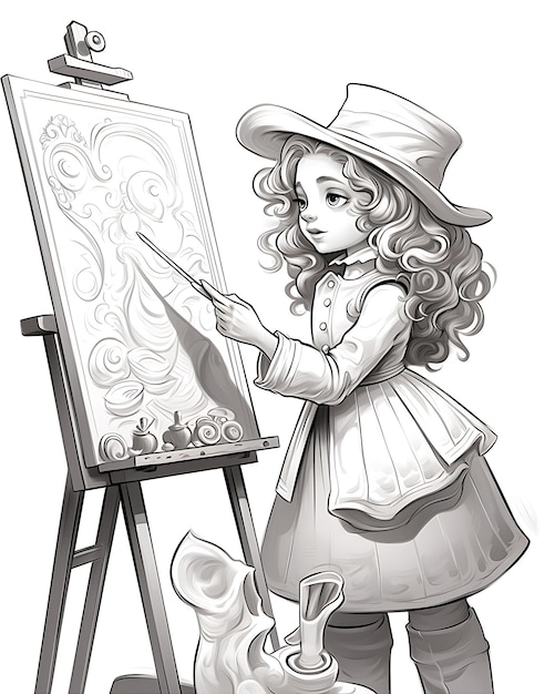 Photo woman at easel coloring page