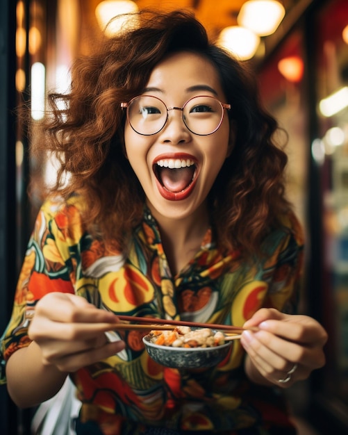 Photo a woman eating food