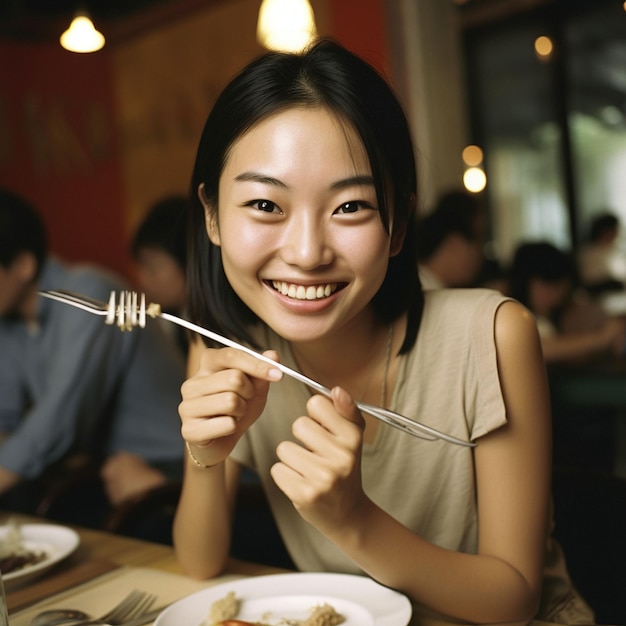 Photo a woman eating food