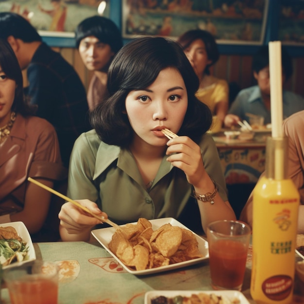 Photo a woman eating food