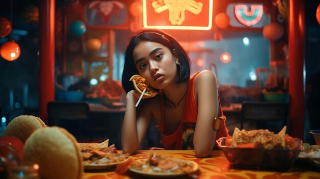 Photo a woman eating food